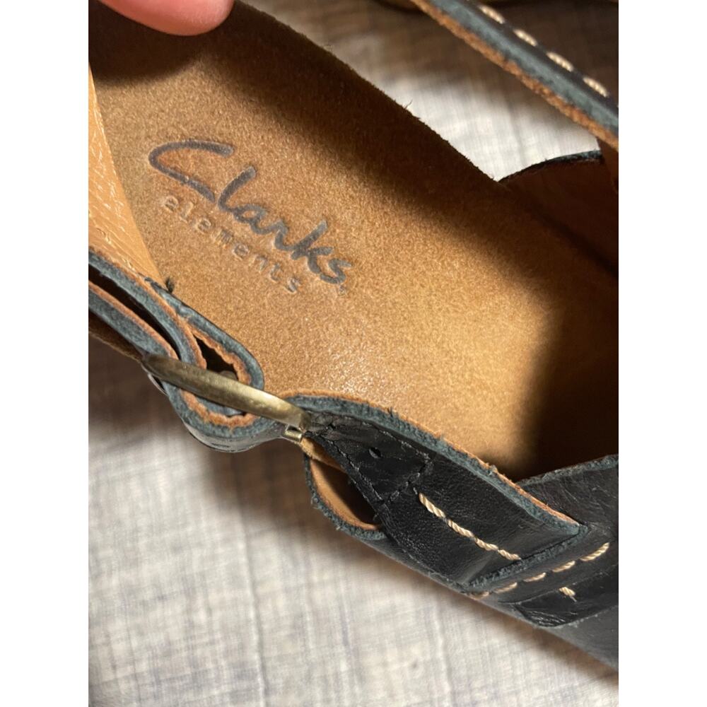 Clarks Elements Women's Leather Black Buckle Wedge Cork Heel Sandal Size 7M - Picture 4 of 13